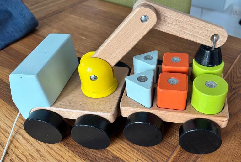 Ikea Mula Wooden Pull Along Truck & Trailer with Magnetic Crane & Cargo Blocks