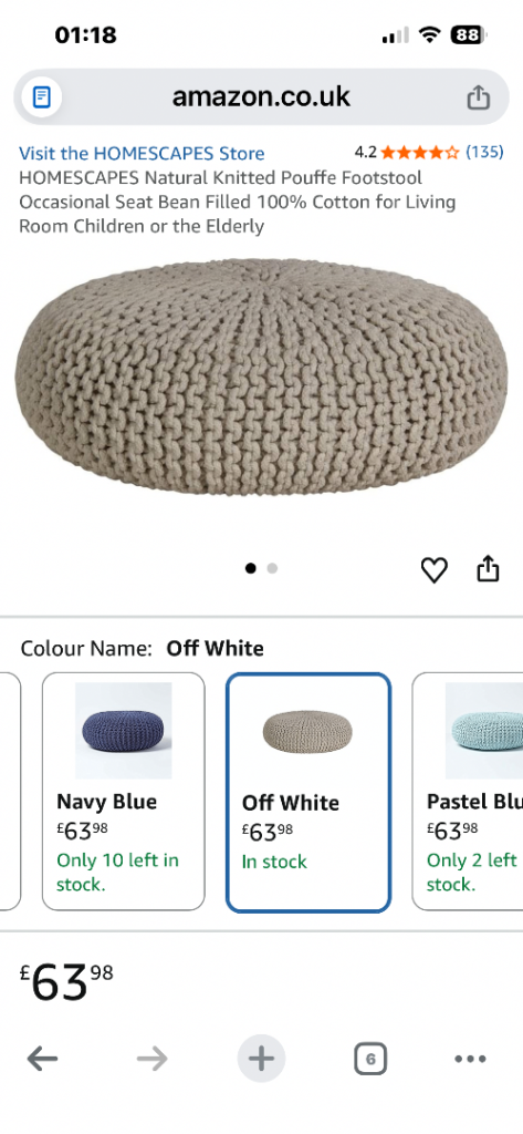 Knitted Pouffe bean bag floor cushion large seat lounge bedroom study like new!