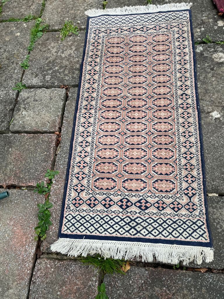 Small blue Afghan runner rug 