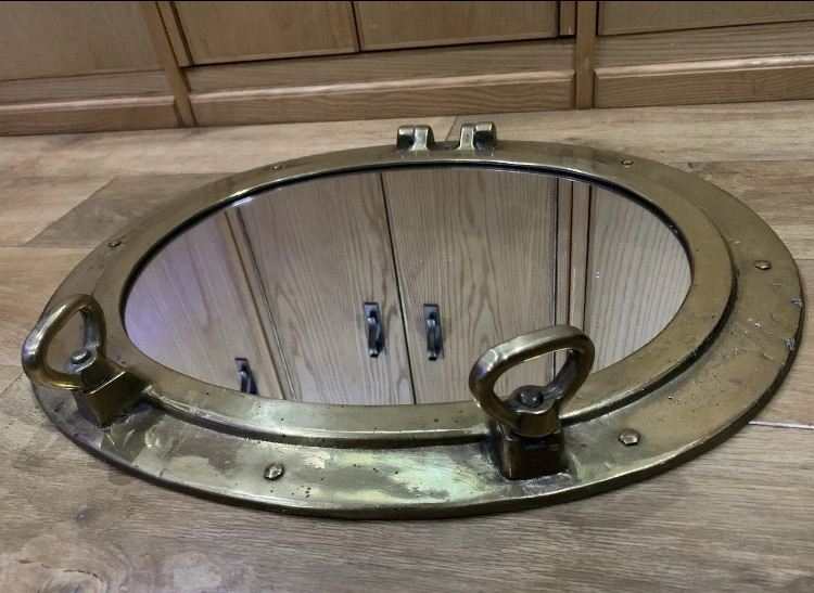 Solid brass large vintage ships porthole mirror