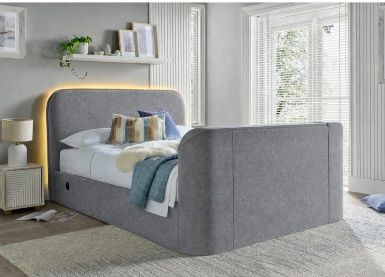 👉 Brand New King Size Grey TV Bed – Ottoman Storage + USB – Still Boxed