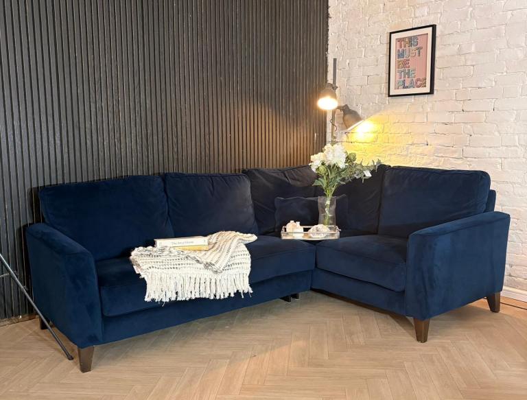 Furniture Village Blue Velvet Corner Sofa – 240 x 200 – RRP £1,499