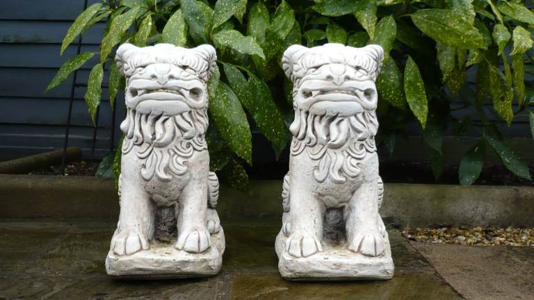 TWO STONE CHINESE FOO DOGS 