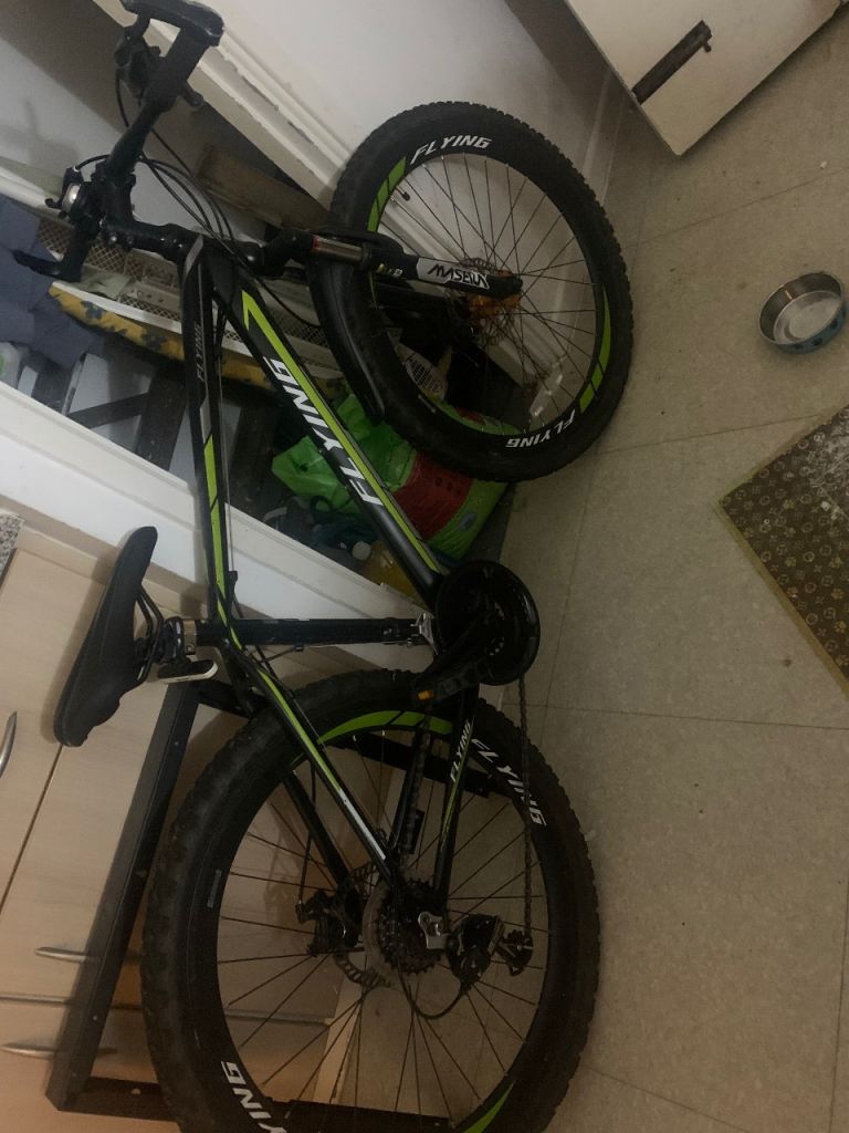 Flying Mountain Bike – Black and Green, Good Condition