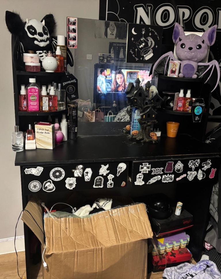 Black dressing table two drawers and mirror