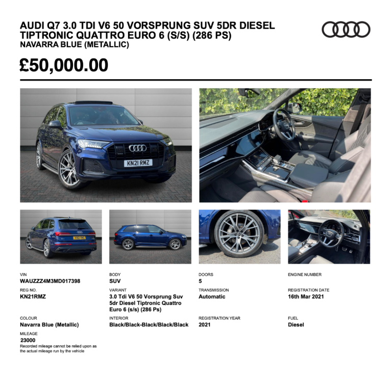 Audi, Q7, Estate, 2021, Semi-Auto, 2967 (cc), 5 doors