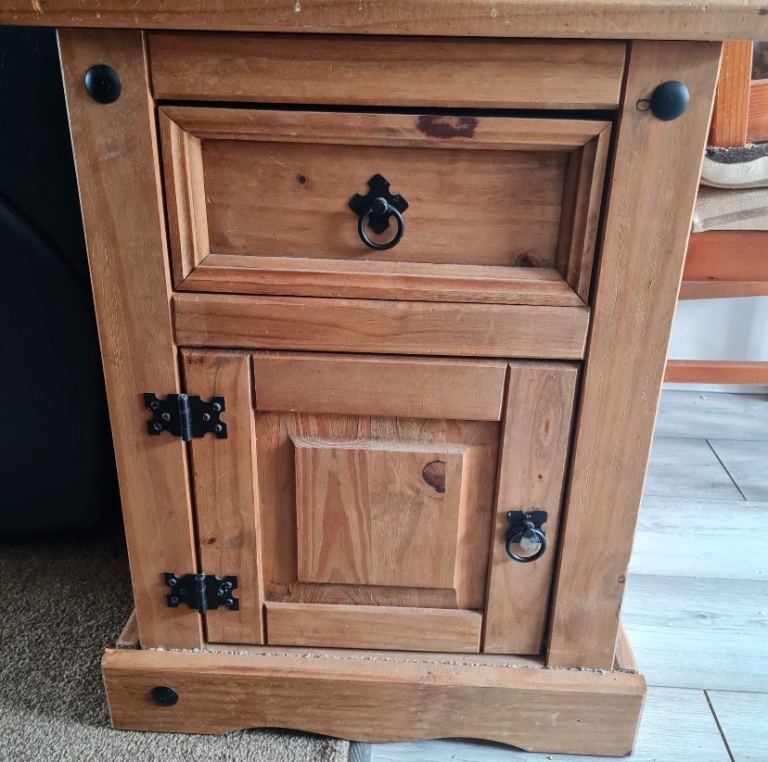 Wooden Bedside Table with Drawer and Cupboard – Good Condition