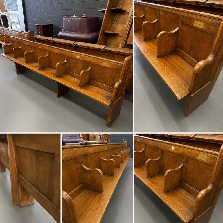Vintage Solid Oak Church Pew – 6 Seater Chapel Bench