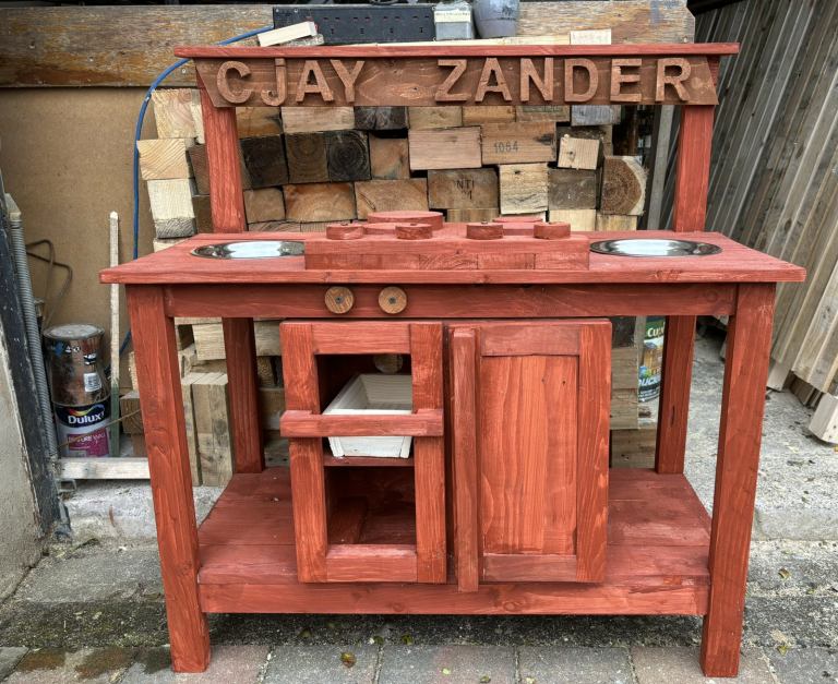 Handmade Children’s Wooden Outdoor Twin Sink Play Mud Kitchen