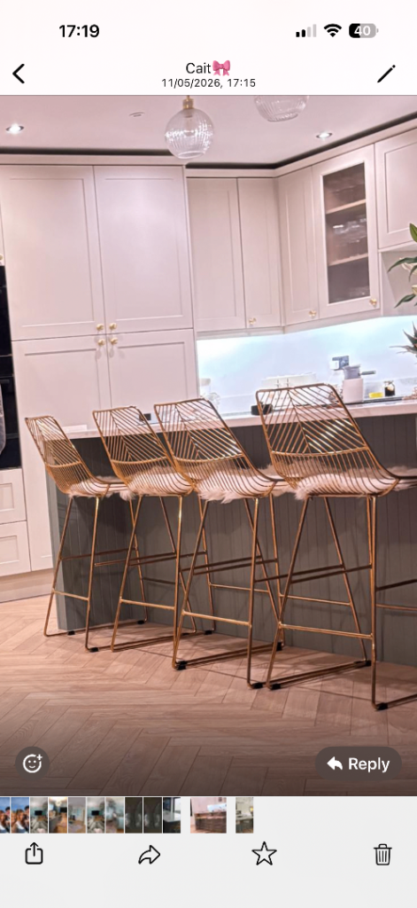 4 x gold bar stools excellent condition, used for two months