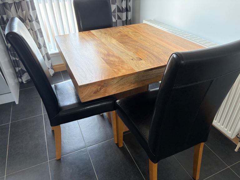 Dining table/4 leather chairs 90cmsquarex77cmhigh