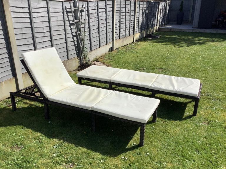 Two Rattan Sun Loungers