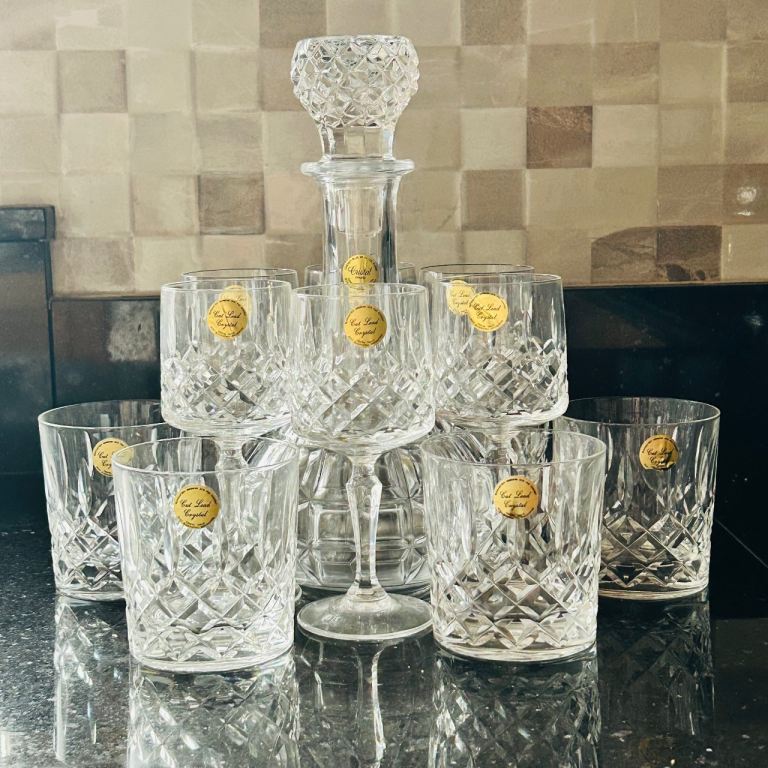 New Cut Lead Crystal Decanter and Glasses Set