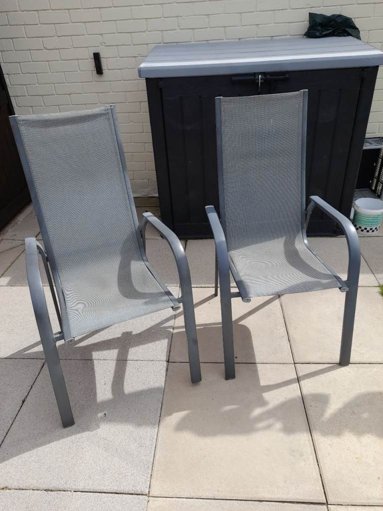 2 x grey alloy lightweight garden chairs