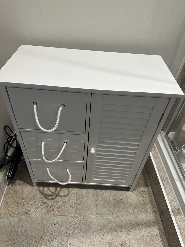 White Bathroom Storage Cabinet – 3 Drawers & Cupboard