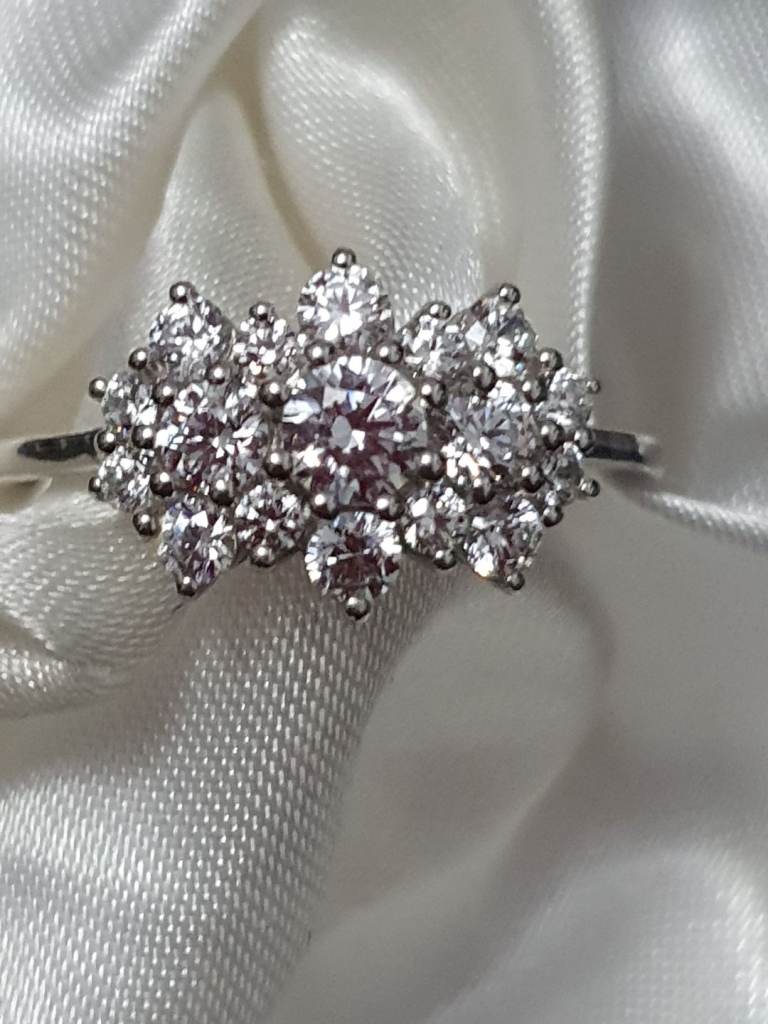 Swarovski Cluster Boat Ring Size U Only Silver 925 Platinum Overlay New 