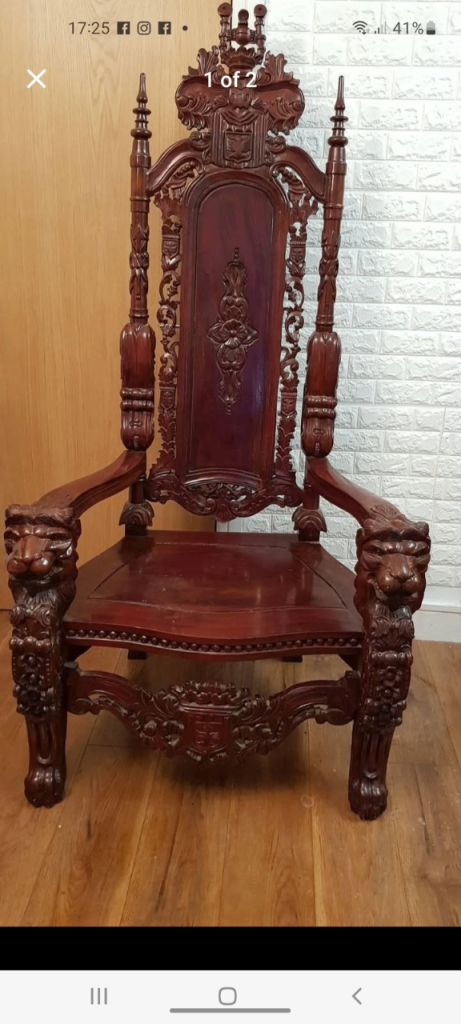 King chair, hand carved, east London wapping 