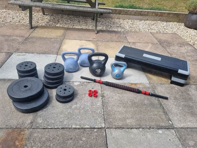 Home Gym Fitness Equipment Bundle – Kettlebells, Weights, Step