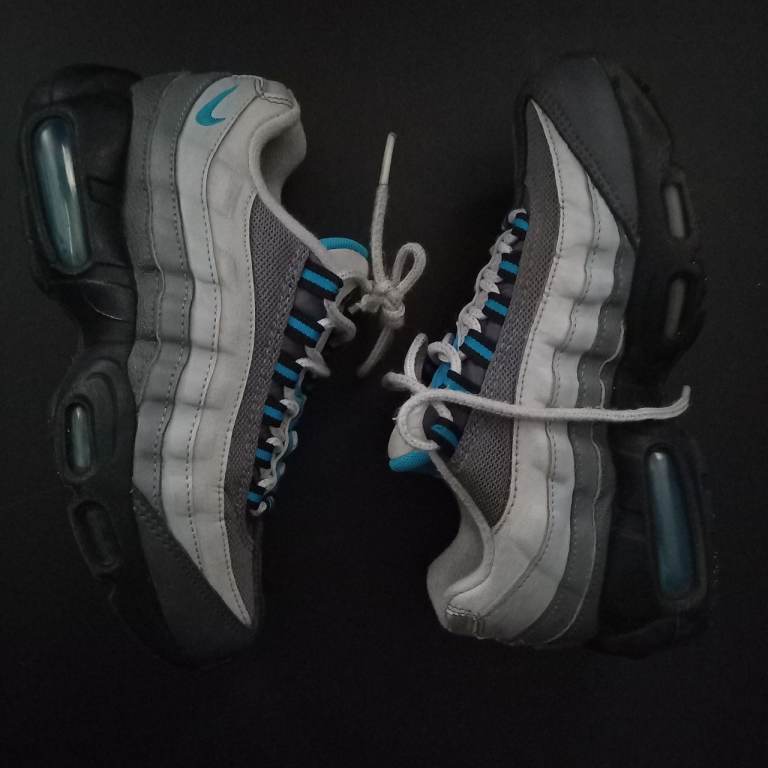 NIKE AIR MAX 95 RECRAFT GREY LASER BLUE GS TRAINER SHOES