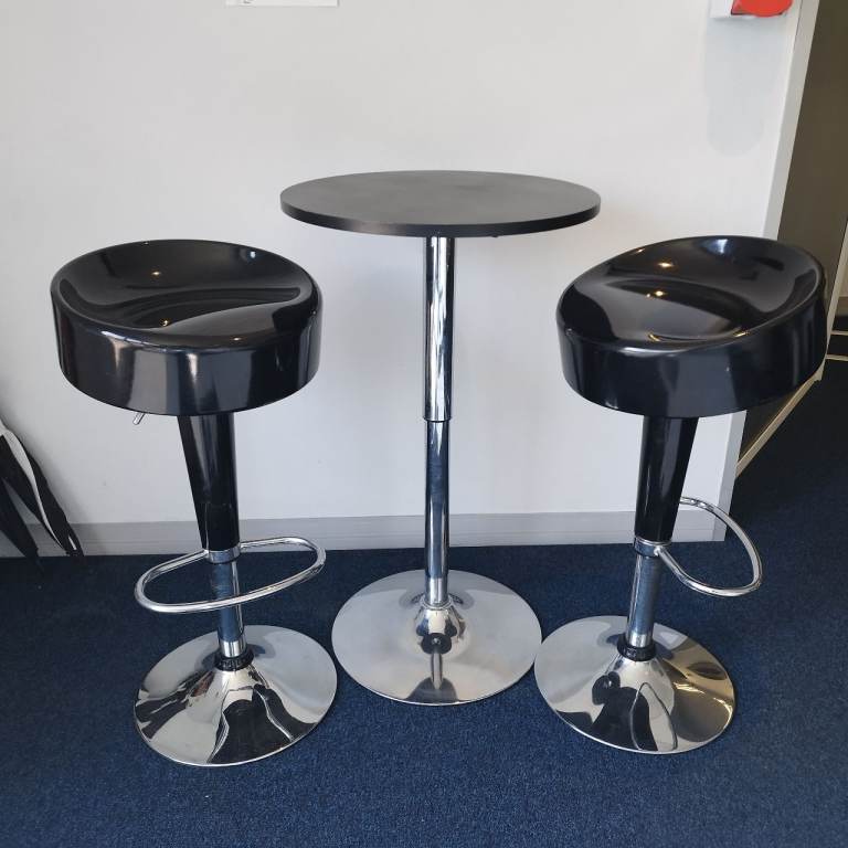 Bar stool and 2 chairs - Black/chrome