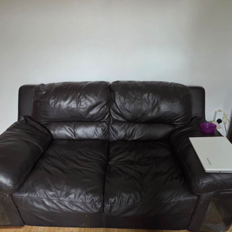 Free two 2 seater brown leather sofa