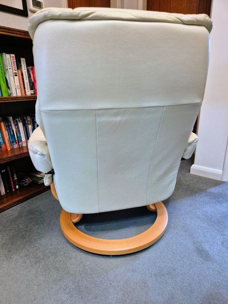 Stressless Mayfair leather swivel recliner chair (Large) with footstool.