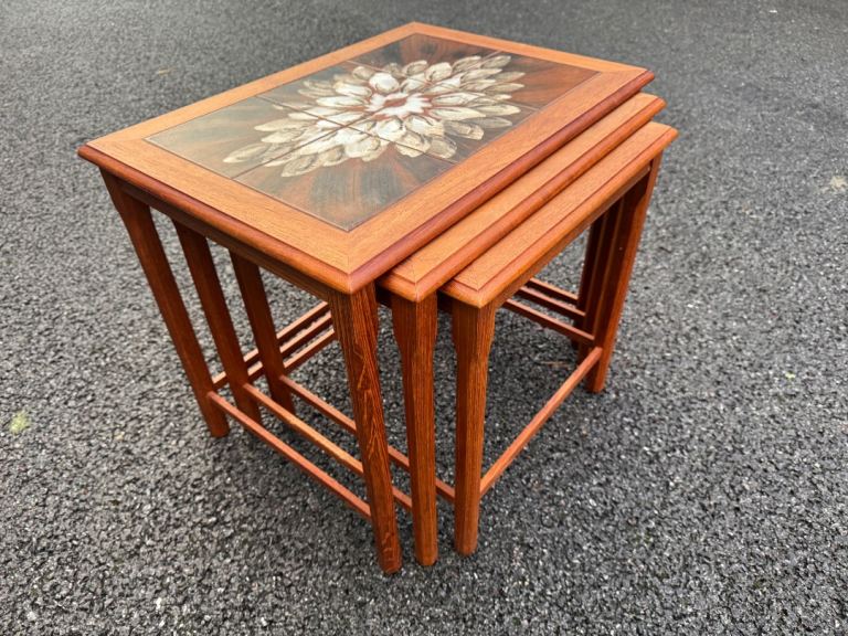 Set of Danish Teak Tile Top Nesting Tables Possible Delivery 
