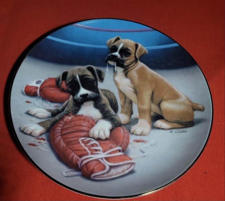 Collector's Plate "Boxer Rebellion" Jim Lamb, Good Sports,Puppies,Boxing Gloves New Condition d2