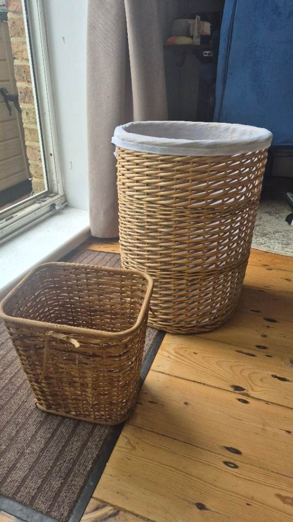 Wicker Laundry Basket and Small Storage Basket – Good Condition