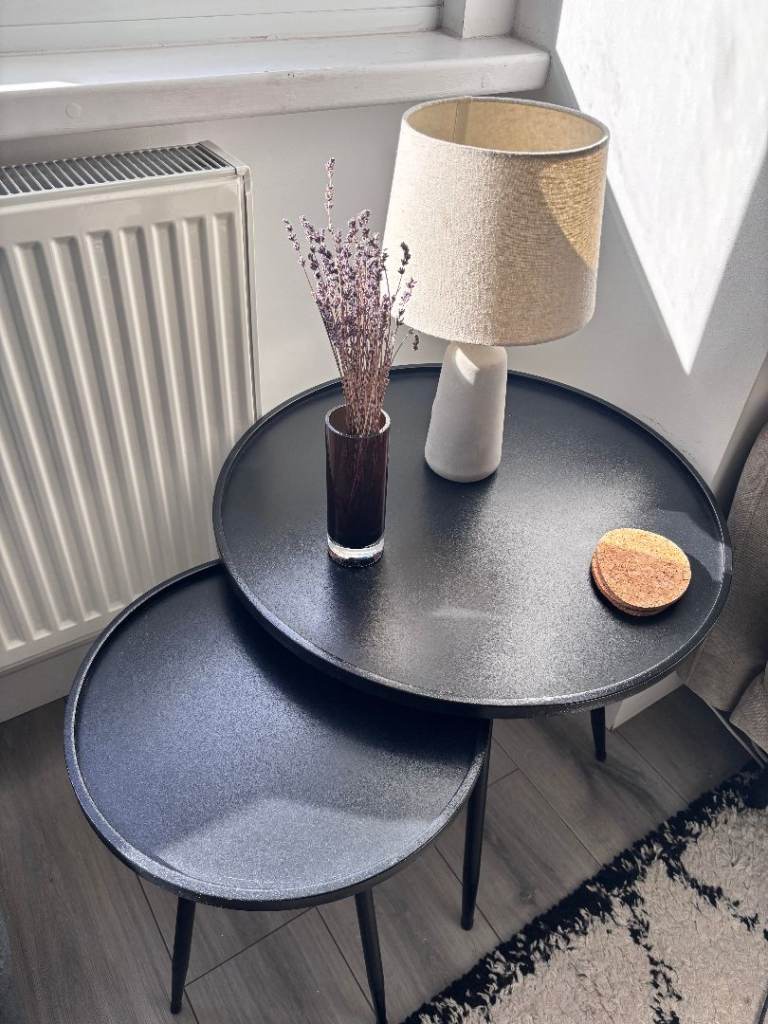 Cox and Cox round industrial black side tables, £80.00 for Sale