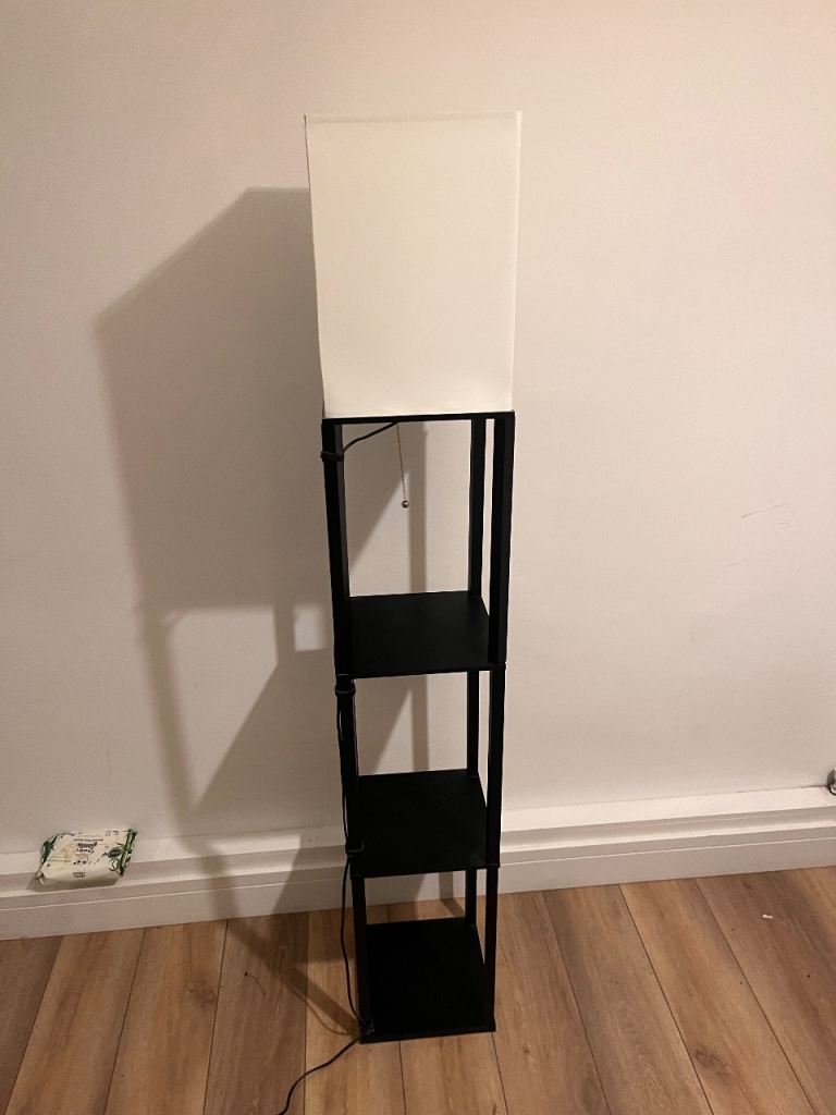 Black wood Shelf Floor Lamp with White Shade
