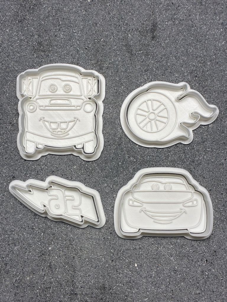 Cars Inspired Cookie Cutter Set of 4 – Lightning McQueen, Mater, Wheel & Logo – 3D Printed
