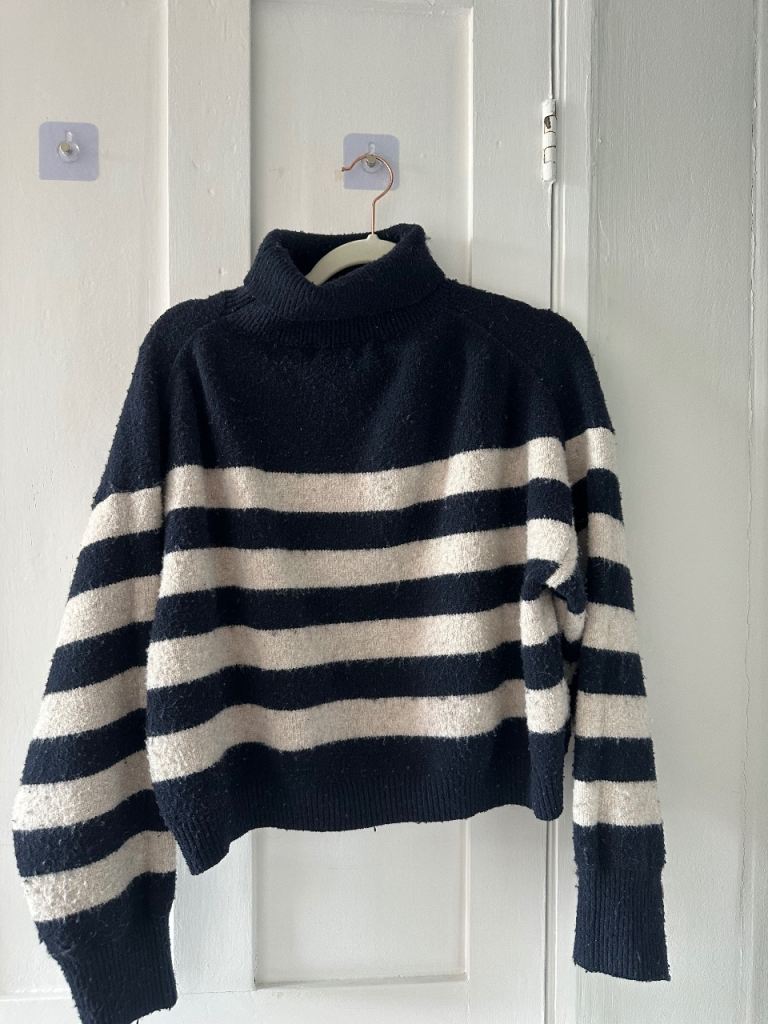 Bershka- Black and Cream Striped Roll Neck Jumper