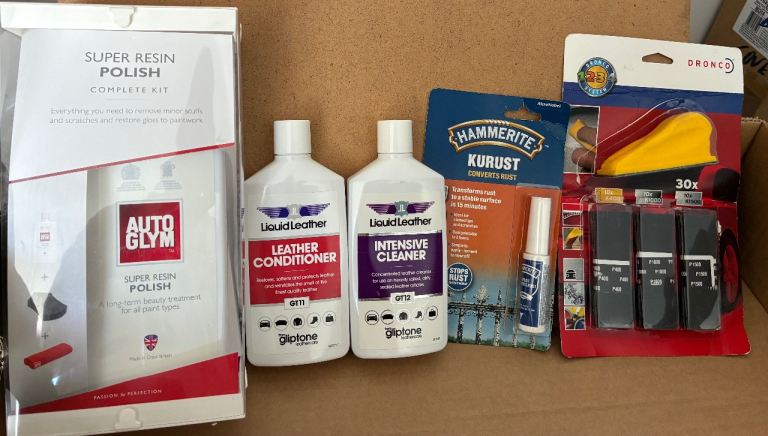Autoglym Super Resin Polish Kit, Gliptone Leather Cleaner and Conditioner, Droco Repair Kit 