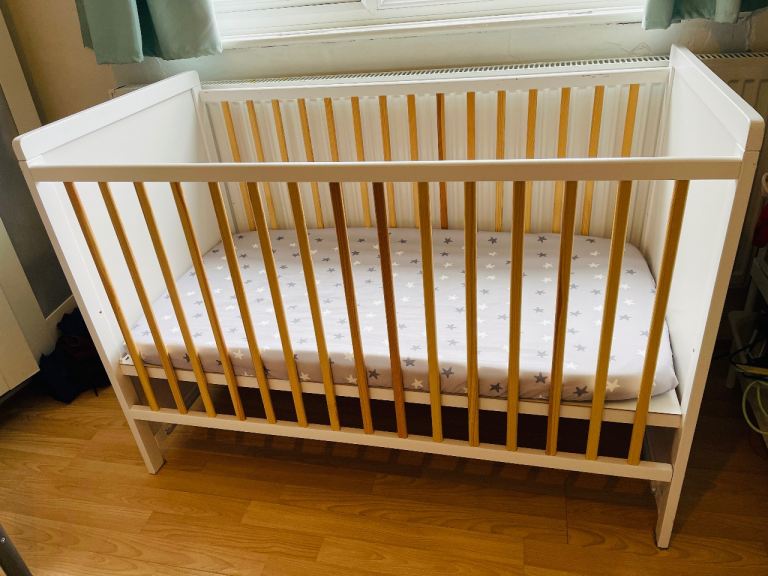 Baby Cot Bed with Mattress & Cover – Good Condition