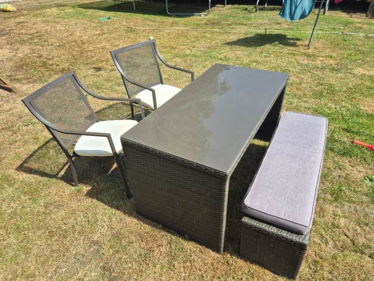 Rattan Garden Dining Set with Bench and Two Chairs, delivery available 