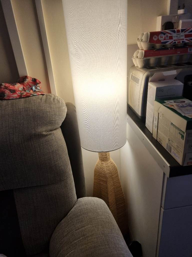 Una Rattan Wicker Midi Floor Lamp with Linen Shade