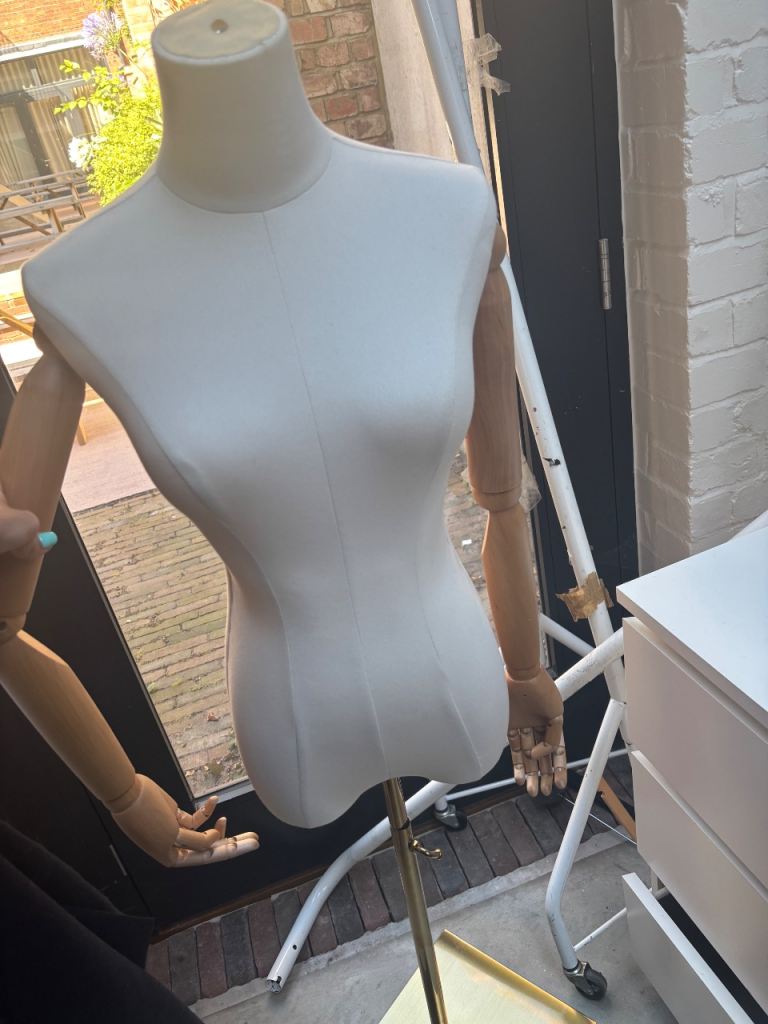 White Mannequin Torso with Wooden Arms – Good Condition