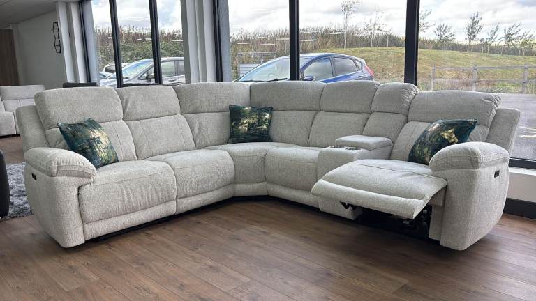 Fabric Power Recliner Grey or Beige Corner Sofa New 