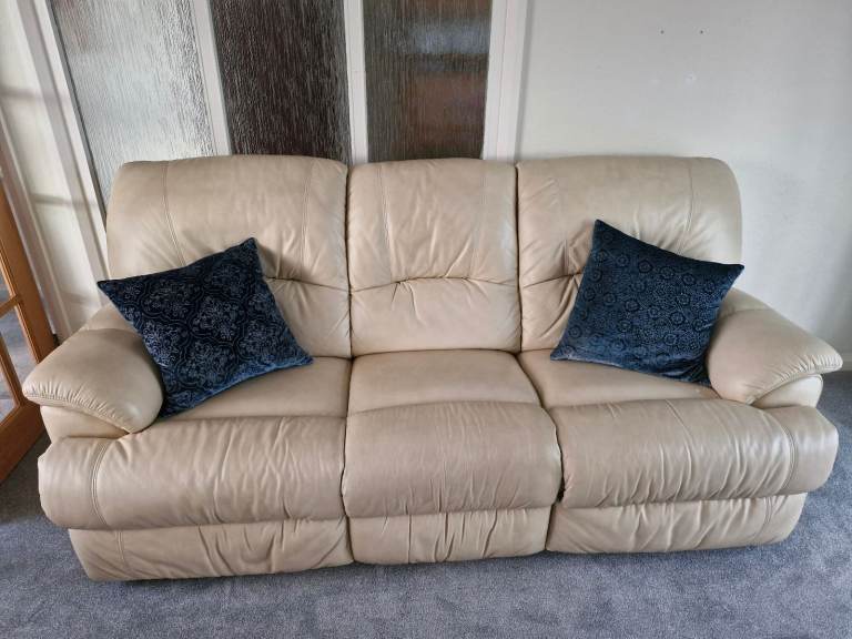 3 piece reclining cream leather suite