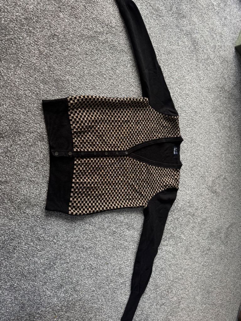 Fred Perry Women's Jumper - Black & Beige Check, Size UK 12
