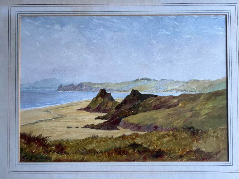 Gwyn Richards original watercolour painting of Three Cliffs Bay, Gower
