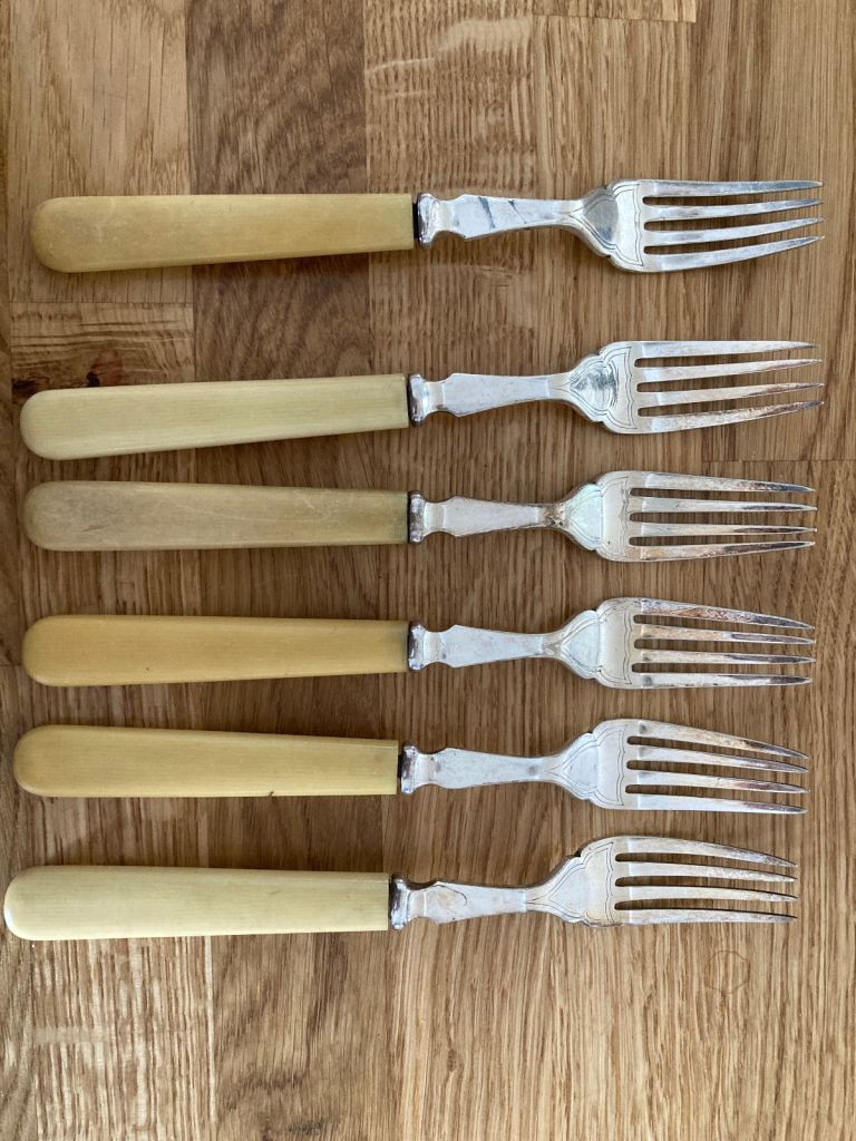 Antique silver-plated forks, set of six 