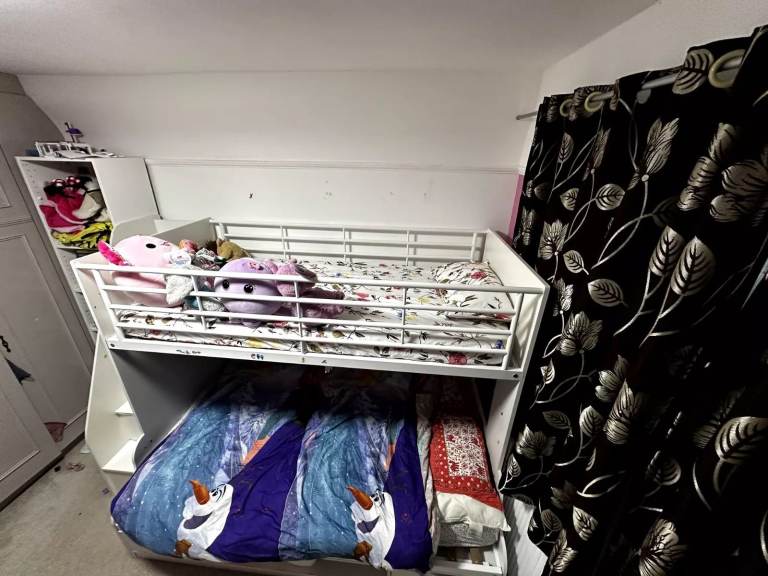 Triple bunk bed with staircase, storage a double and a single mattress