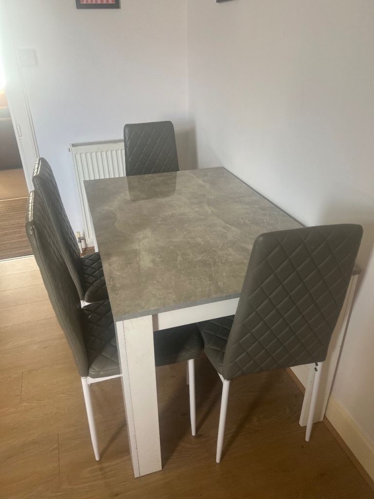 Dining Table and 4 Chairs - Grey and White, Fair Condition, Free.