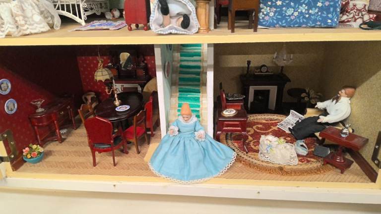 vintage Georgian style dolls house with dolls furniture