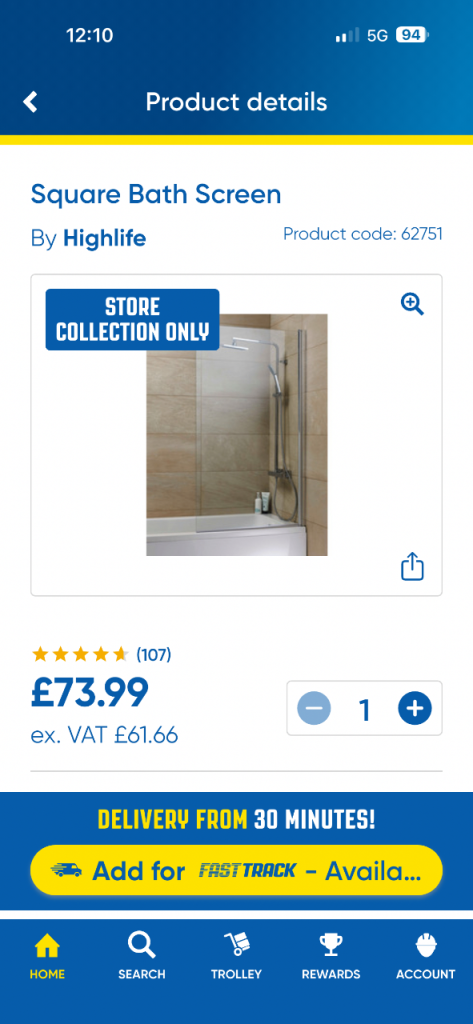 Highlife Troon Square Profile Over Bath Shower Screen – New