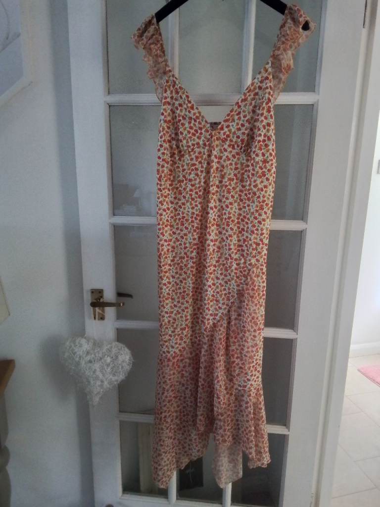 Dress Lovely Summer Midi Dress with Frill Straps By Zara Size L 