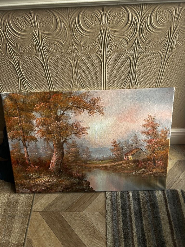 Autumn Landscape Oil Painting on Canvas – Good Condition