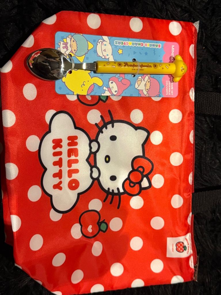 Brand new hello kitty cooler bag and miniso spoon 